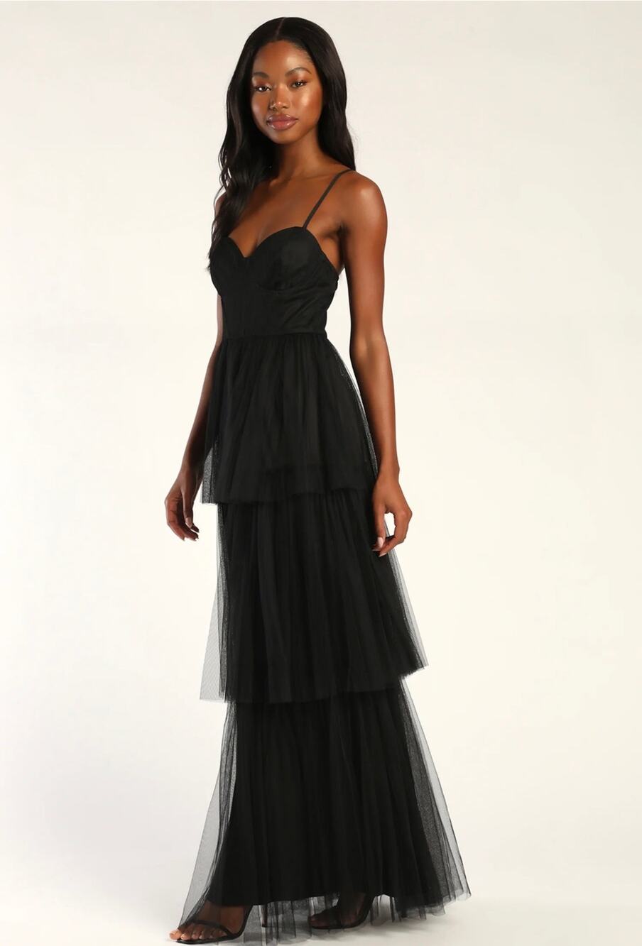 Lulu's Black Tiered Tulle Maxi Dress | Size XL